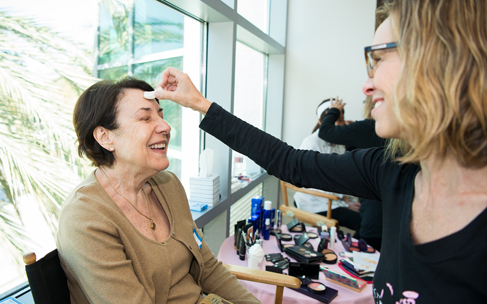 Judith Holly has her makeup done by Lipstick Angels artist Sheri Knight.