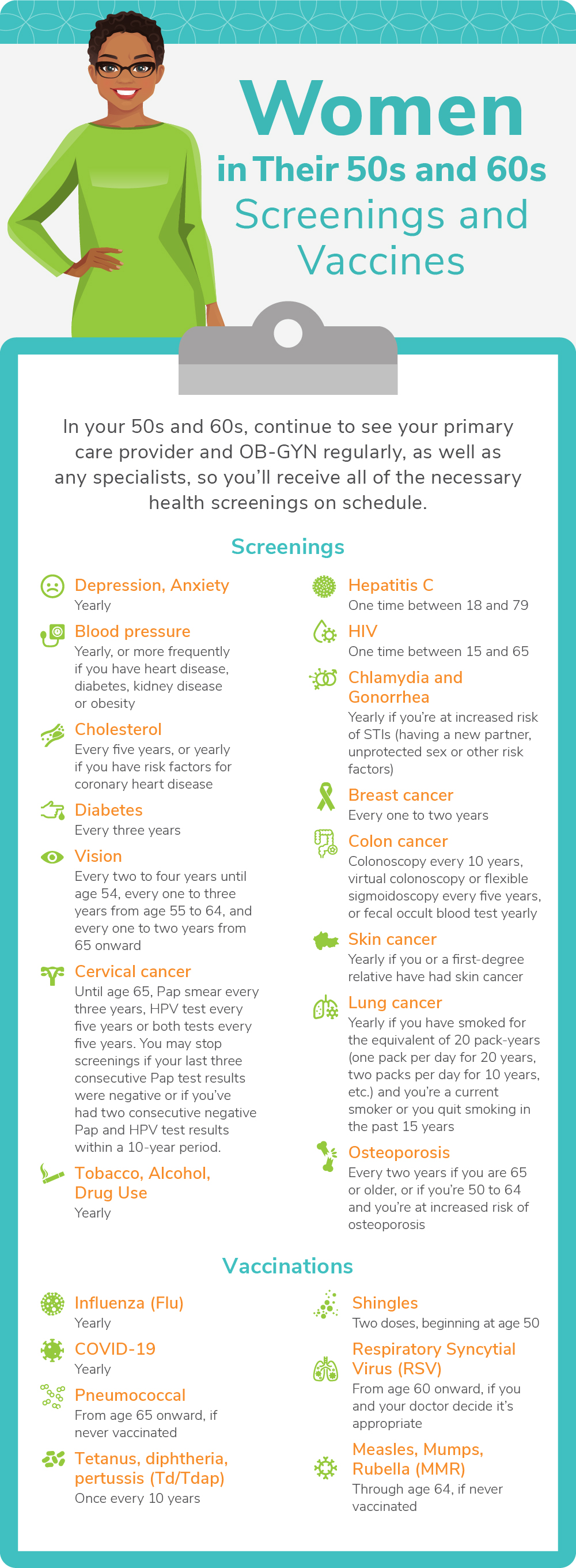Women in their 50s and 60s Screenings and Vaccines