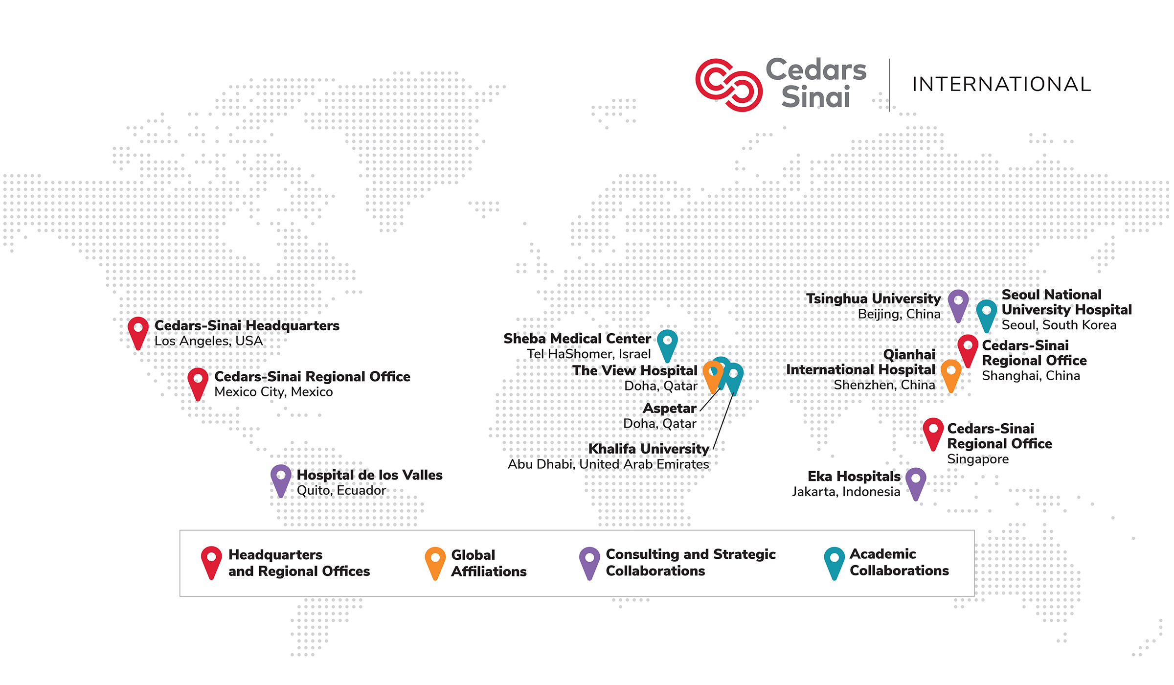 Map of Cedars-SInai global locations.