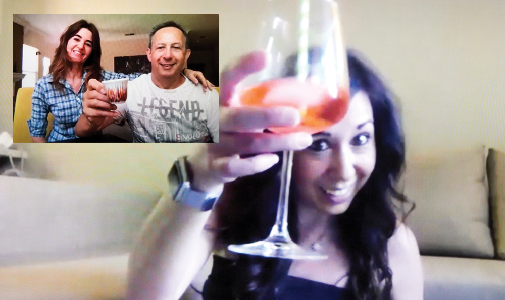 Carolina Adamo in quarantine enjoying meals with friends on zoom.